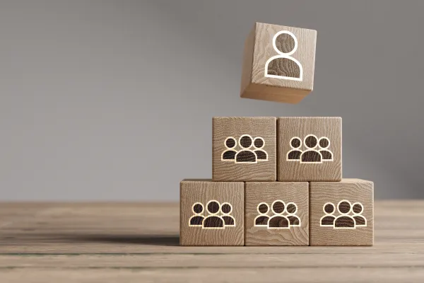 image de petit cube en bois dispos&eacute;es en pyramide repr&eacute;sentant l'organigramme de la SCAM